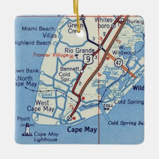 Cape May NJ Map Keramisch Ornament (Voorkant)