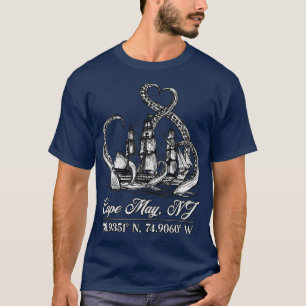Cape May NJ nautische coördinaten boot met octopus T-shirt