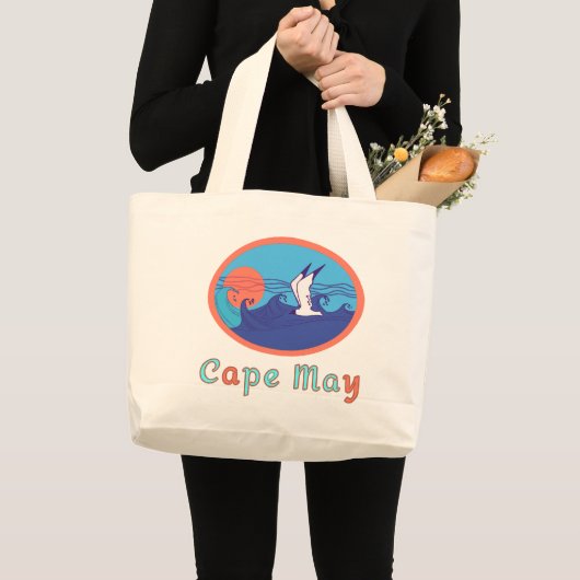 Cape May NJ Seagull Ocean Waves en Sun Grote Tote Bag (Voorkant (product))