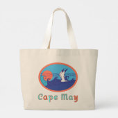 Cape May NJ Seagull Ocean Waves en Sun Grote Tote Bag (Achterkant)