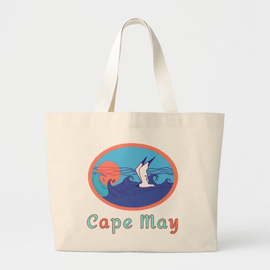 Cape May NJ Seagull Ocean Waves en Sun Grote Tote Bag (Voorkant)