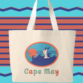 Cape May NJ Seagull Ocean Waves en Sun Grote Tote Bag