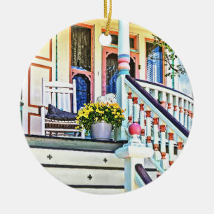Cape May NJ - Witte Schommelstoel op Veranda Keramisch Ornament