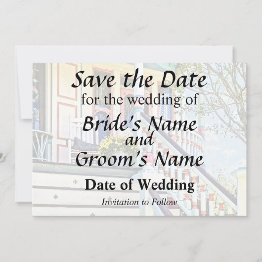 Cape May NJ - Witte Schommelstoel op Veranda Save The Date (Voorkant)