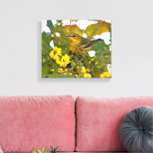 Cape May Warbler met bloeiende mahonia Canvas Afdruk (Insitu (Woonkamer))