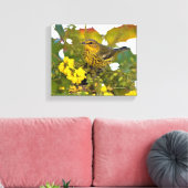 Cape May Warbler met bloeiende mahonia Canvas Afdruk (Insitu (Woonkamer))
