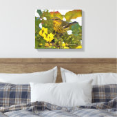 Cape May Warbler met bloeiende mahonia Canvas Afdruk (Insitu (Slaapkamer))