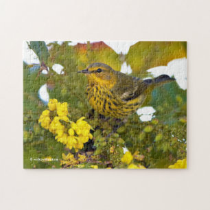 Cape May Warbler Songbird met bloeiende mahonia Legpuzzel