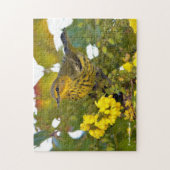 Cape May Warbler Songbird met bloeiende mahonia Legpuzzel (Verticaal)