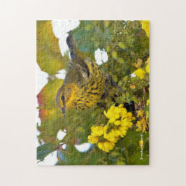 Cape May Warbler Songbird met bloeiende mahonia Legpuzzel