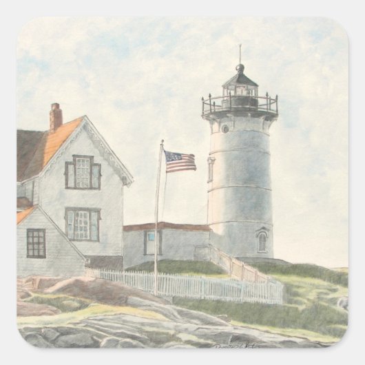 Cape Neddick Light Vierkante Sticker (Voorkant)