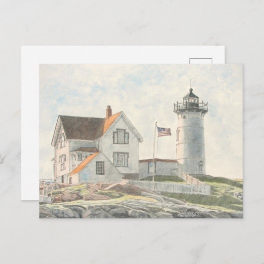 Cape Neddick Lighthouse Watercolor Briefkaart (Voorkant / Achterkant)
