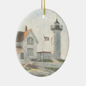 Cape Neddick Lighthouse Watercolor Keramisch Ornament (Rechts)