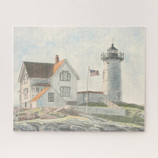Cape Neddick Lighthouse Watercolor Legpuzzel (Horizontaal)