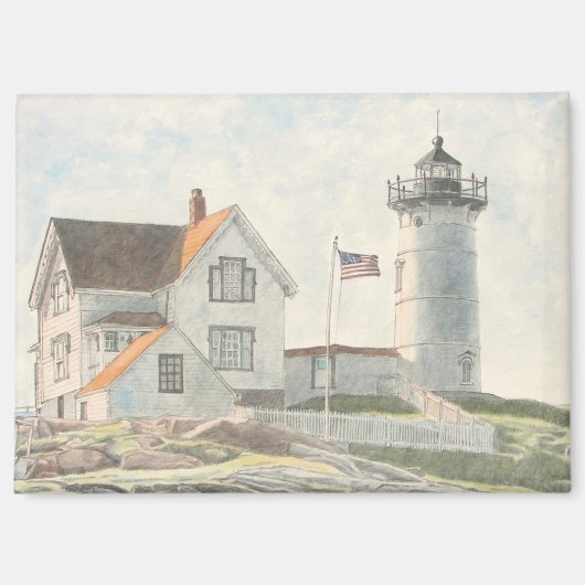 Cape Neddick Lighthouse Watercolor Magneet (Voorkant)