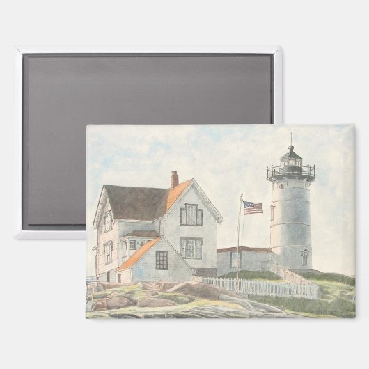 Cape Neddick Lighthouse Watercolor Magneet (Voorkant / Achterkant)