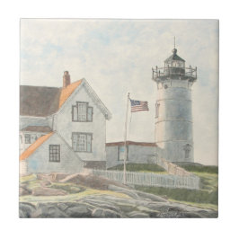 Cape Neddick Lighthouse Watercolor Tegeltje