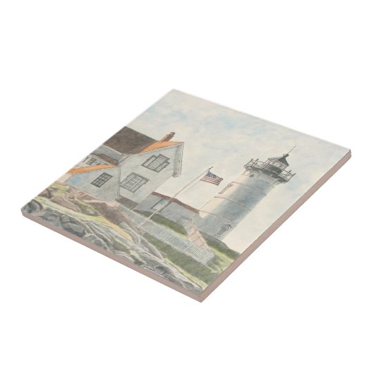 Cape Neddick Lighthouse Watercolor Tegeltje (Zijkant)