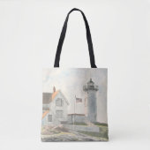 Cape Neddick Lighthouse Watercolor Tote Bag (Voorkant)