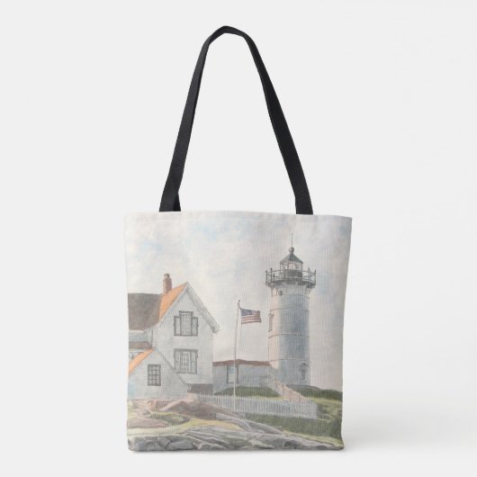 Cape Neddick Lighthouse Watercolor Tote Bag (Achterkant)