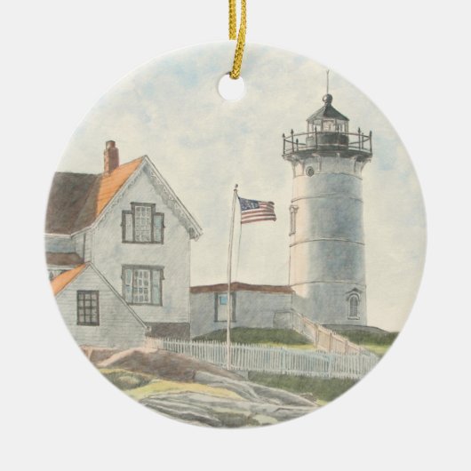 Cape Neddick Vuurtoren Aquarel Keramisch Ornament (Voorkant)