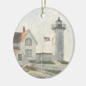 Cape Neddick Vuurtoren Aquarel Keramisch Ornament (Links)
