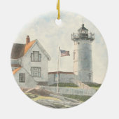 Cape Neddick Vuurtoren Aquarel Keramisch Ornament (Achterkant)