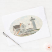 Cape Neddick vuurtoren aquarel Ovale Sticker (Envelop)