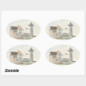 Cape Neddick vuurtoren aquarel Ovale Sticker (Vel)