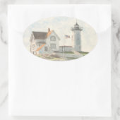 Cape Neddick vuurtoren aquarel Ovale Sticker (Tas)