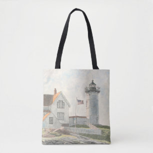 Cape Neddick vuurtoren aquarel Tote Bag