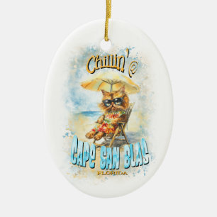 Cape San Blas Florida Beach Lounging Cat Keramisch Ornament