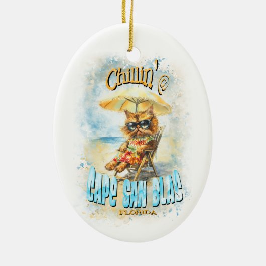 Cape San Blas Florida Beach Lounging Cat Keramisch Ornament (Achterkant)