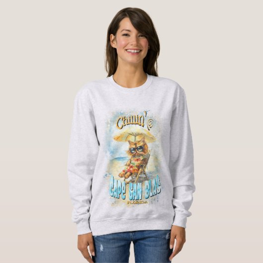 Cape San Blas Florida Beach Lounging Cat Trui (Voorkant volledig)