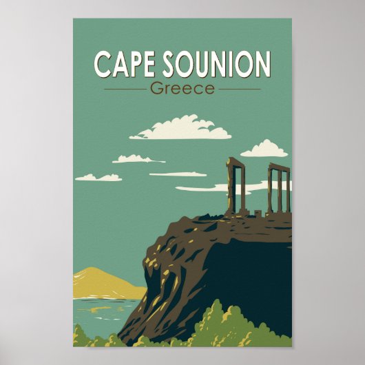 Cape Sounion Griekenland Reizen Kunst Vintage Poster (Voorkant)