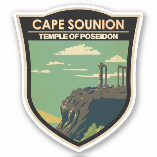 Cape Sounion Griekenland Reizen Kunst Vintage Sticker (Voorkant)