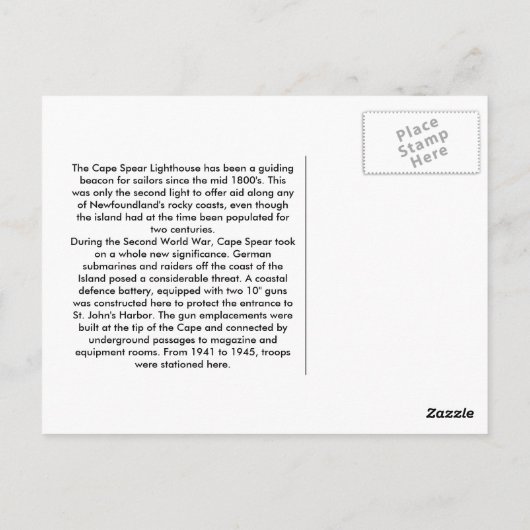 Cape Spear Briefkaart (Achterkant)