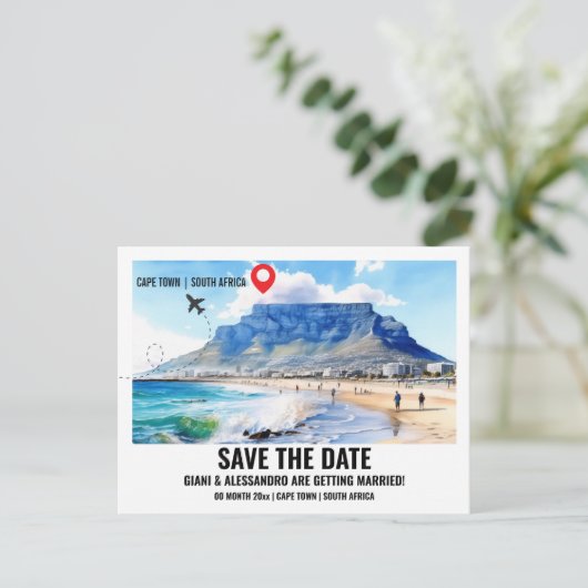 Cape Town aquarel foto save the date Briefkaart (Staand voorkant)