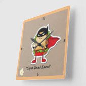 "Caped Food Fun" Vierkante Klok (Hoek)