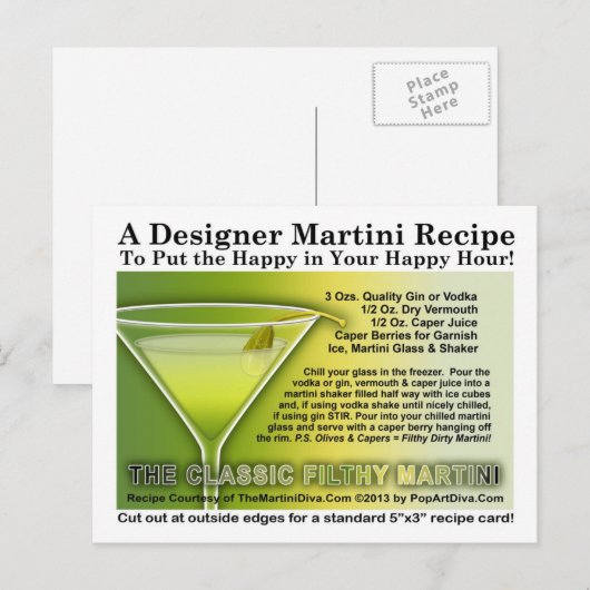 Caper Berry Filthy Martini Recept Briefkaart (Voorkant / Achterkant)