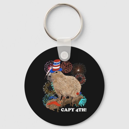 Capibara 4 juli Patriottisch Vuurwerk Capy Four Sleutelhanger (Voorkant)