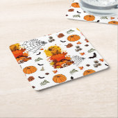 Capibara Halloween. Heksenpompoen. Kartonnen Onderzetters (Schuin)