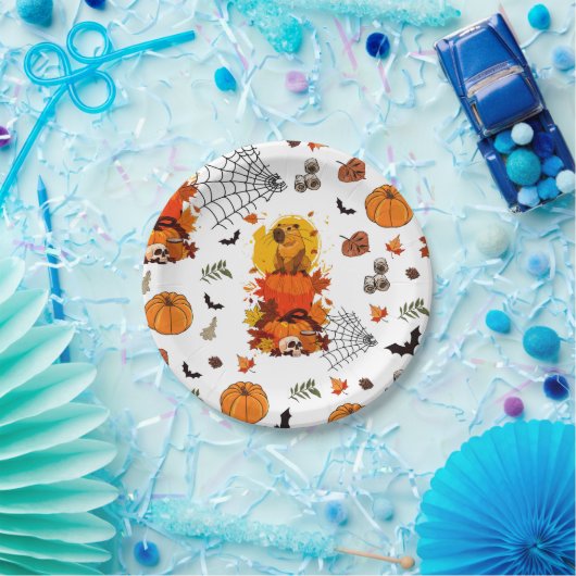 Capibara Halloween. Heksenpompoen. Papieren Bordje (Feest)