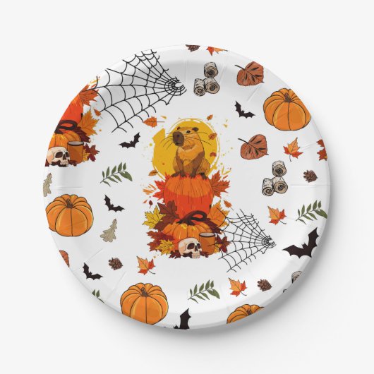 Capibara Halloween. Heksenpompoen. Papieren Bordje (Voorkant)