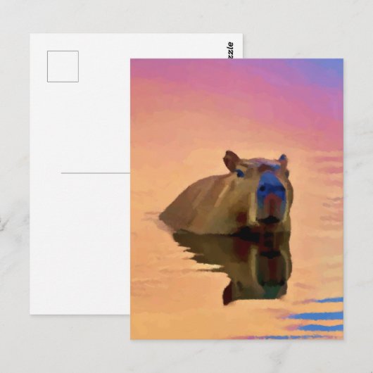 Capibara komt uit een rustig meer briefkaart (Voorkant / Achterkant)