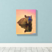 Capibara komt uit een rustig meer canvas afdruk (Insitu (Houten vloer))