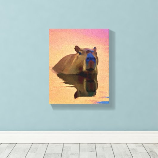 Capibara komt uit een rustig meer canvas afdruk (Insitu (Houten vloer))