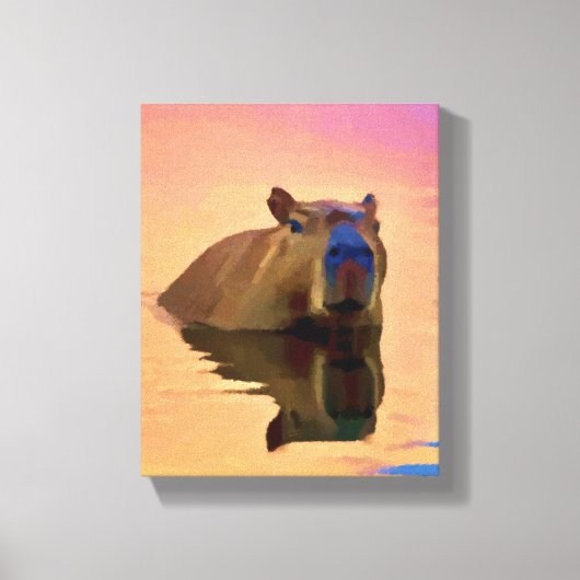 Capibara komt uit een rustig meer canvas afdruk (Voorkant)
