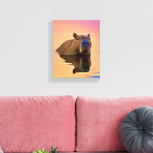 Capibara komt uit een rustig meer canvas afdruk (Insitu (Woonkamer))