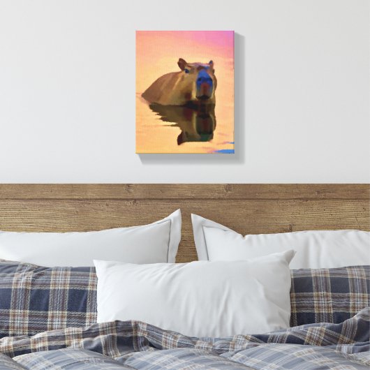 Capibara komt uit een rustig meer canvas afdruk (Insitu (Slaapkamer))